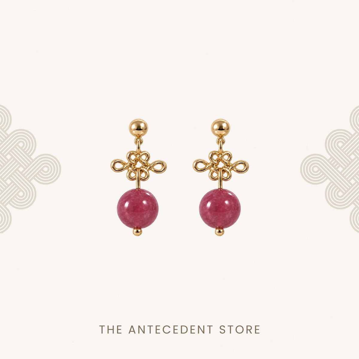 THE ANTECEDENT STORE | Auspicious Ruyi Knot With Rhodonite Earrings