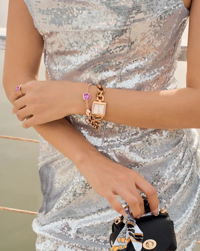 BLACK BY BLUE BRAVE | THCN Cยท II White Sunray Dial Rose Gold Chain-Link Watch