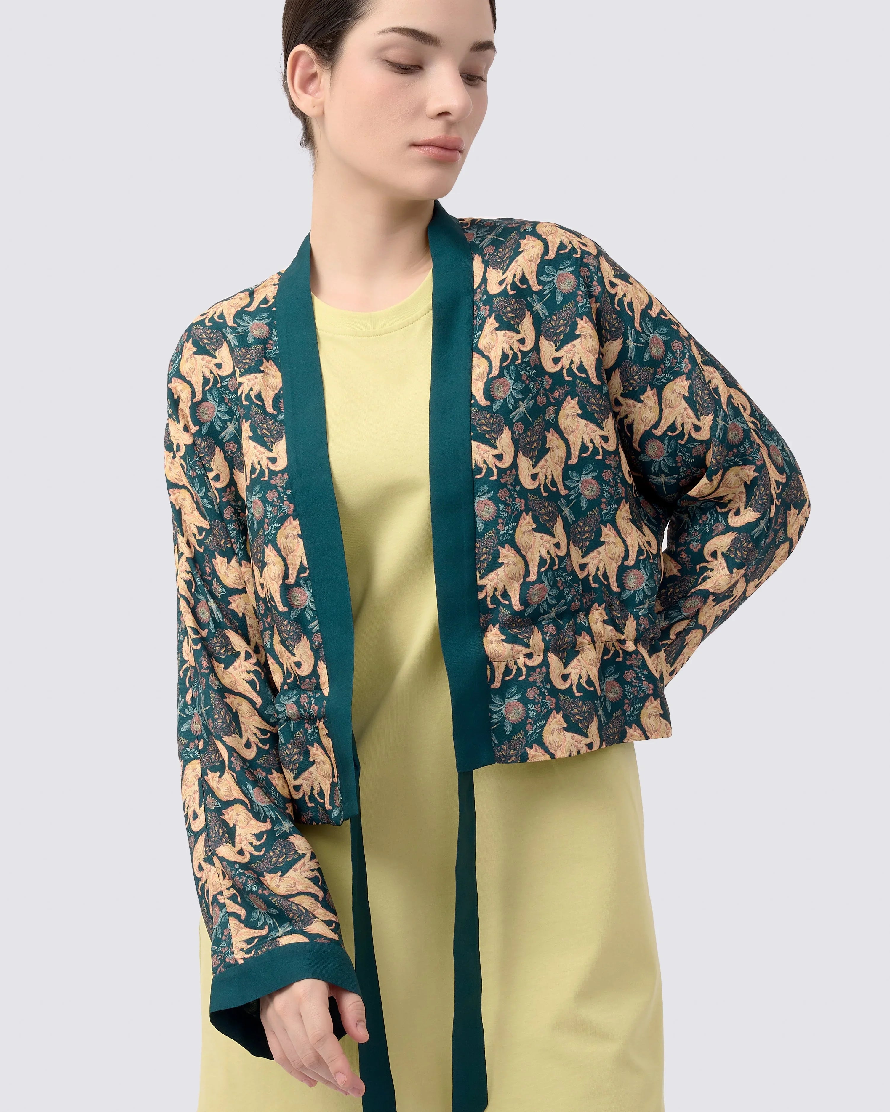 STUDIO QILING | Kitsune Teal Desert Reversible Cropped Kimono
