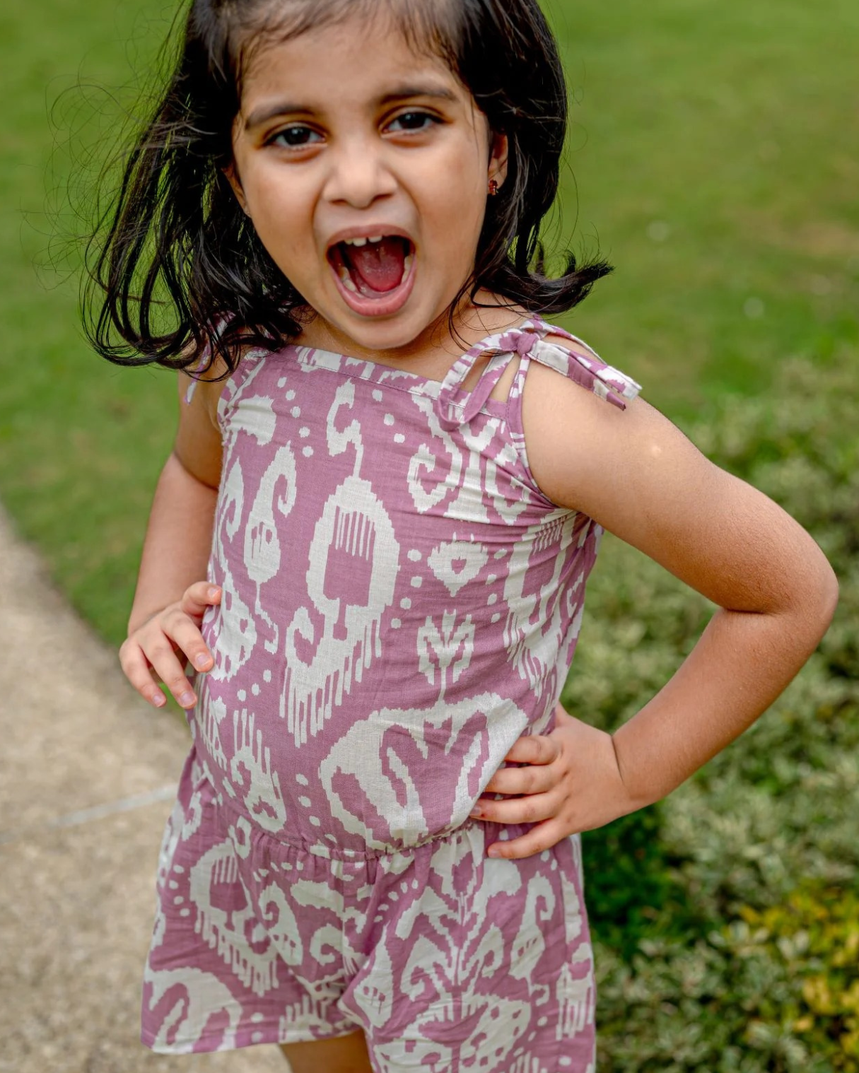 NIMBU | Ankara Mauve Girls Cotton Playsuit