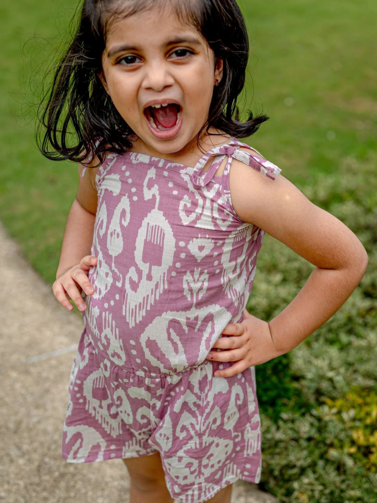 NIMBU | Ankara Mauve Girls Cotton Playsuit