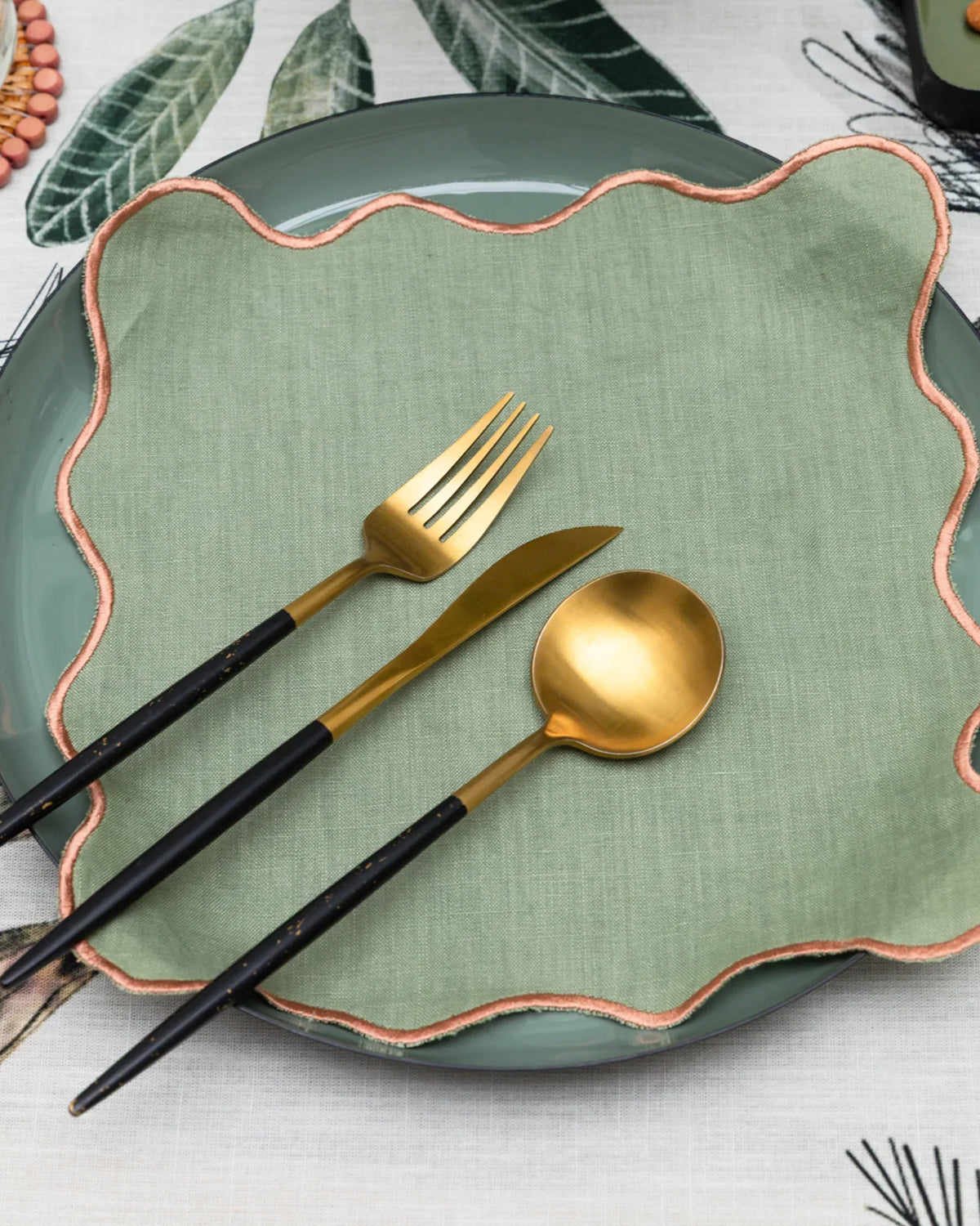 MEJA | The Aventure Africaine’ Cocktail Napkin - Oil Green Solid (Set of 2)