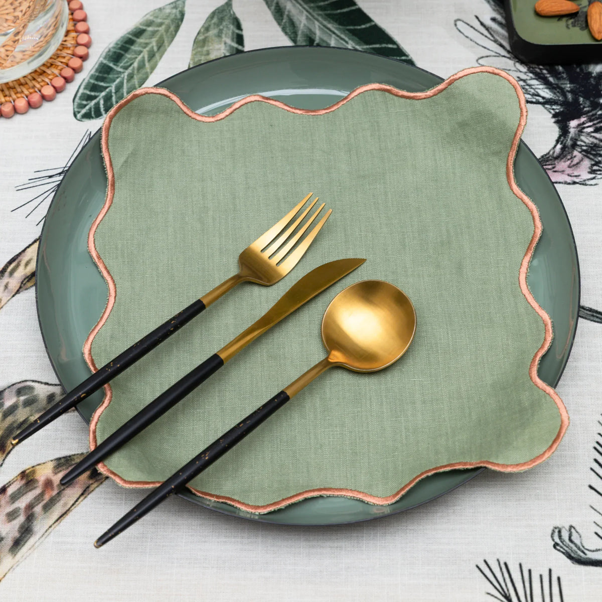 MEJA | The Aventure Africaine’ Cocktail Napkin - Oil Green Solid (Set of 2)