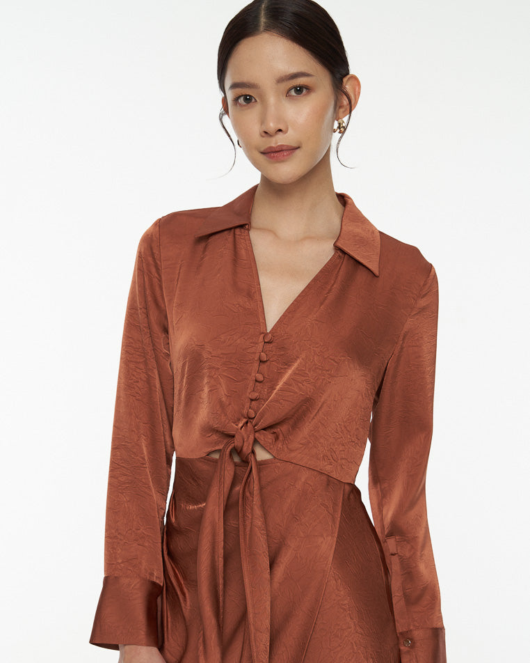 DRESSINGPAULA | Front Tie Satin Dress