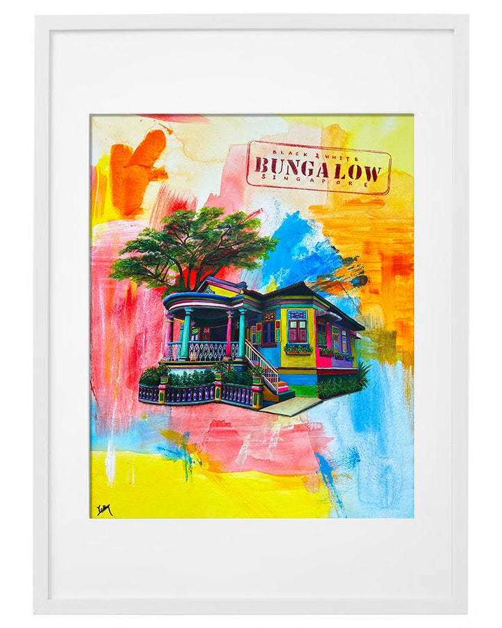 KELLY SER ATELIER | Not Just a Little Red Dot: Black & White Bungalow framed print