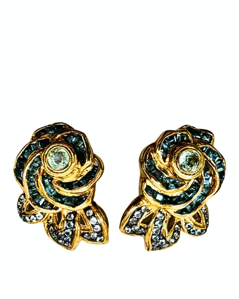 CREATIVE JEWELLERY STUDIO | Green & Blue Sapphire, Gold Plated Silver Earrings by Blissadora