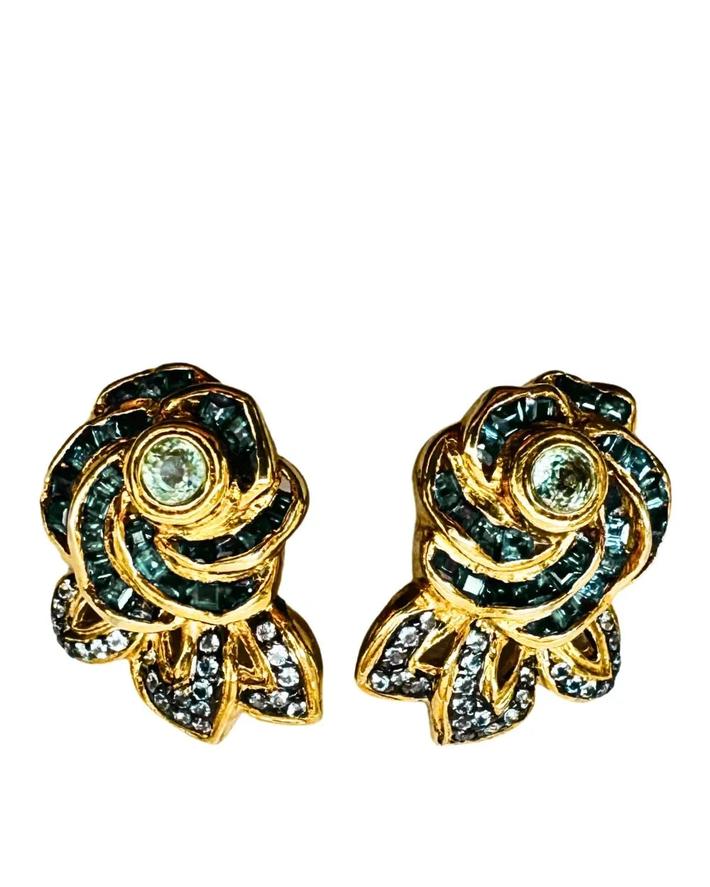 CREATIVE JEWELLERY STUDIO | Green & Blue Sapphire, Gold Plated Silver Earrings by Blissadora