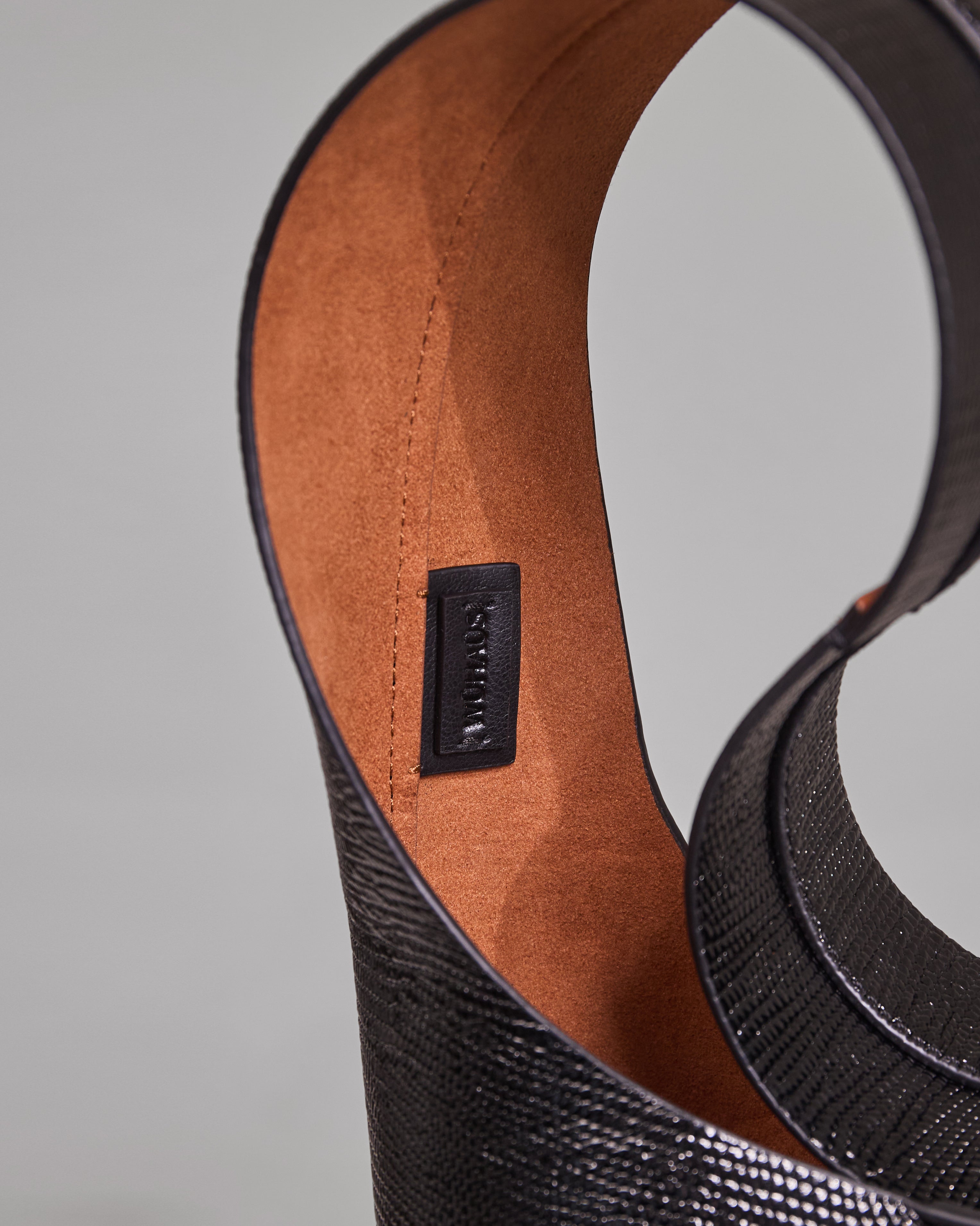 WU HAUS | Vessel Black Lizard Cow Embossed Bucket Bag