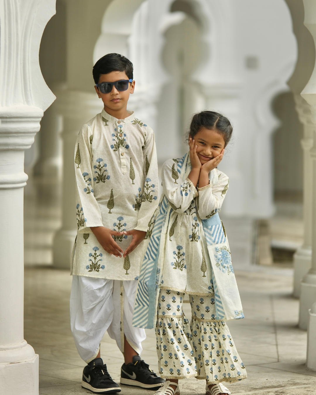 NIMBU | Shaheen Blue Boys Kurta Dhoti In Cotton