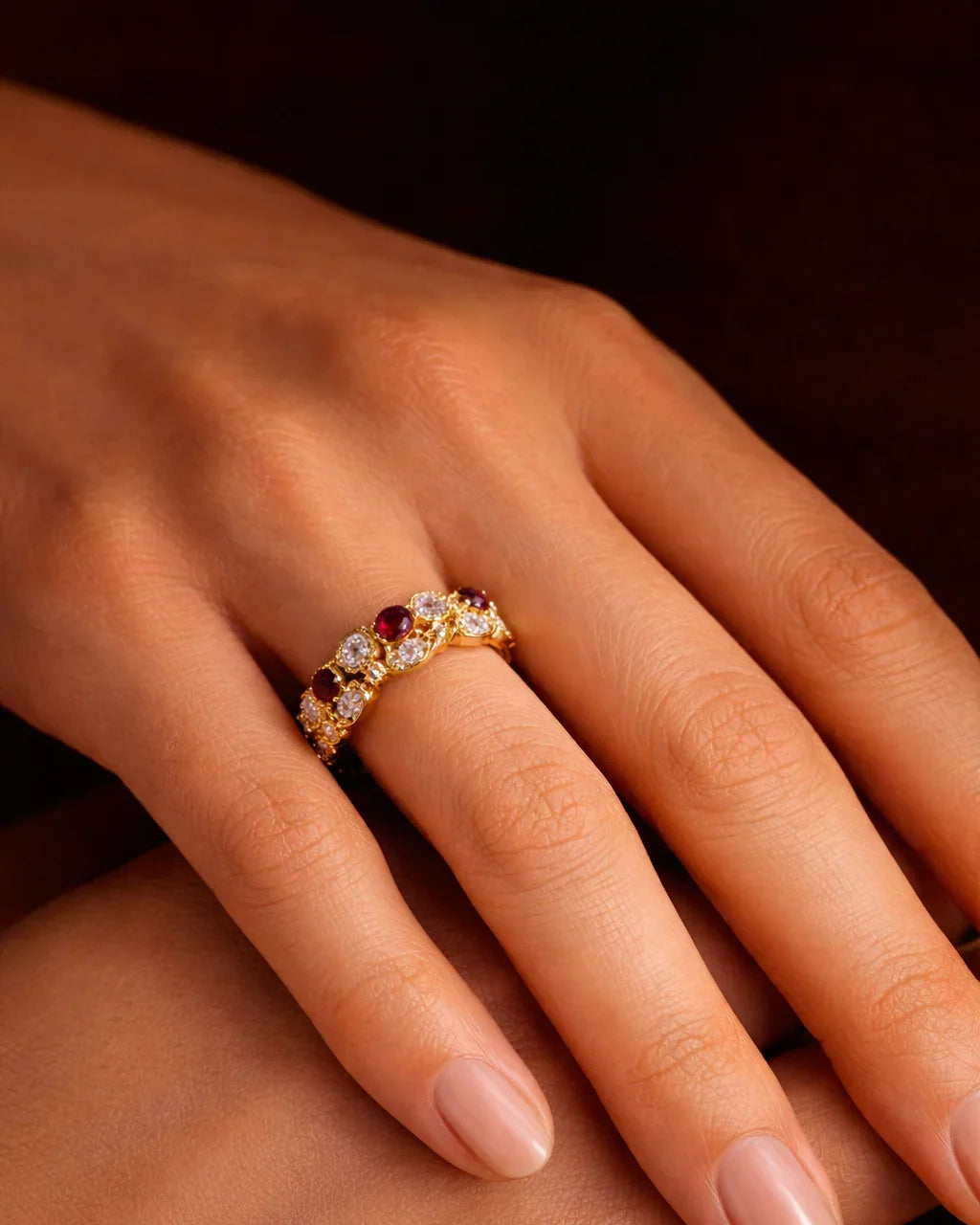FOUNDATION JEWELLERS | 750 Y/G Peranakan Natural Diamond & Ruby Ring With 'Floral' Motif