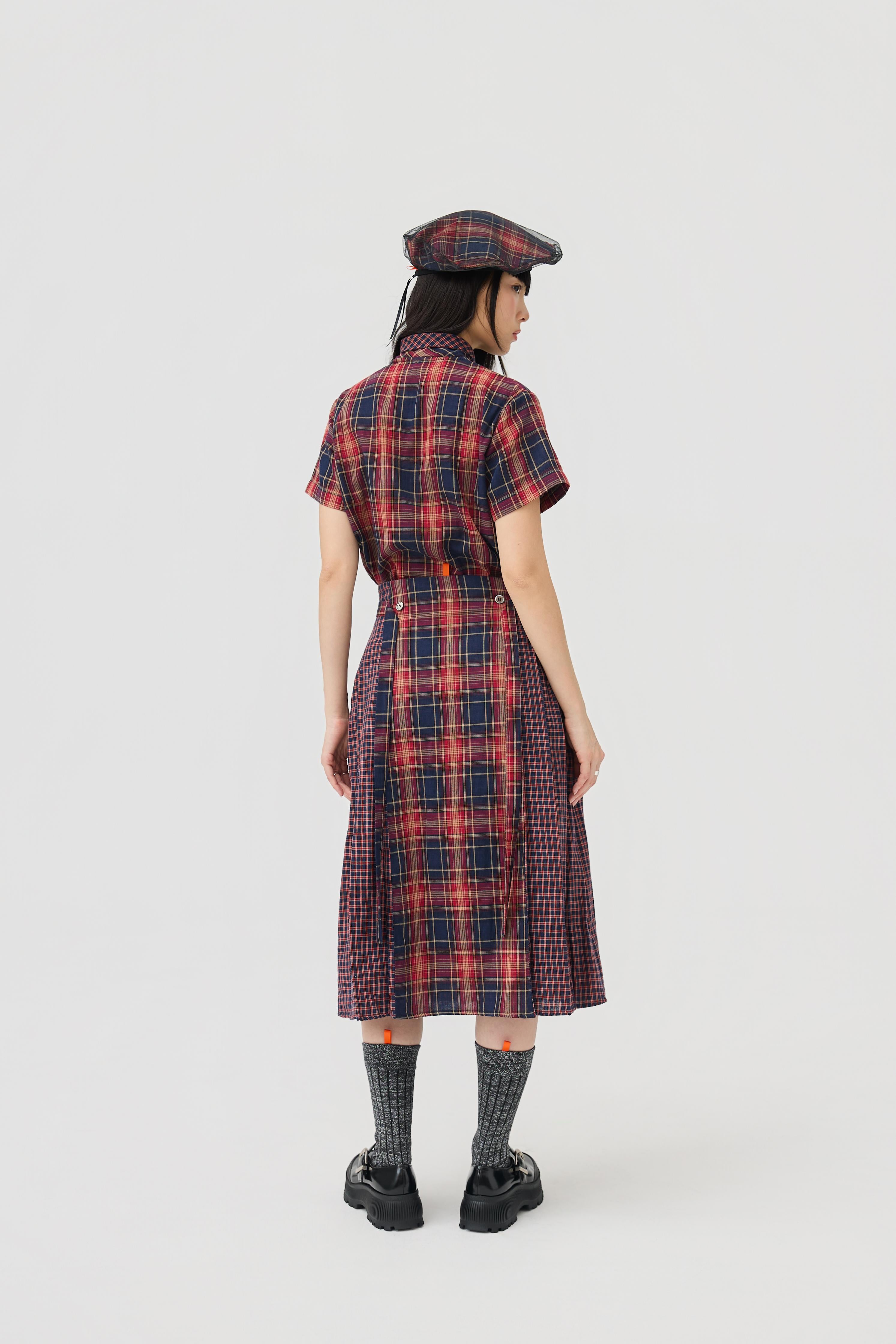 3EIGHTH | Ginrin Skirt In Red Tartan Double Gauze
