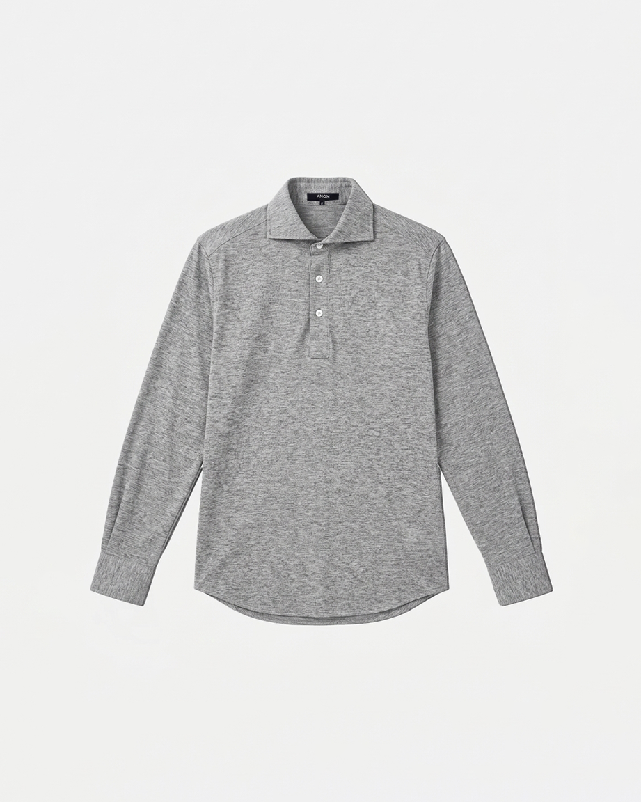 HOUSE OF ANON | Theo Spread Collar Long Sleeve Polo, Pique