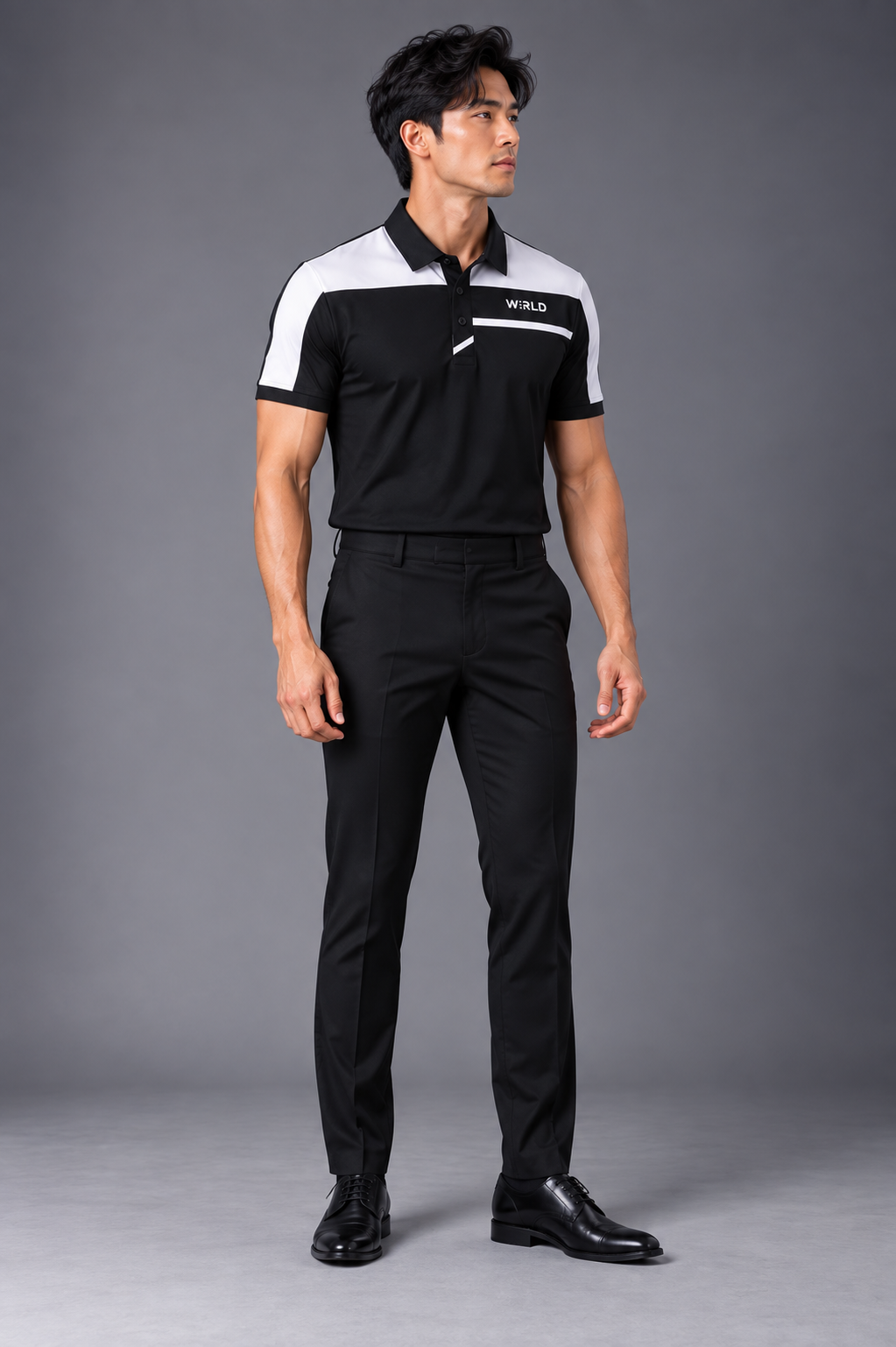 WRLD | Colour Block Polo Tee | Black