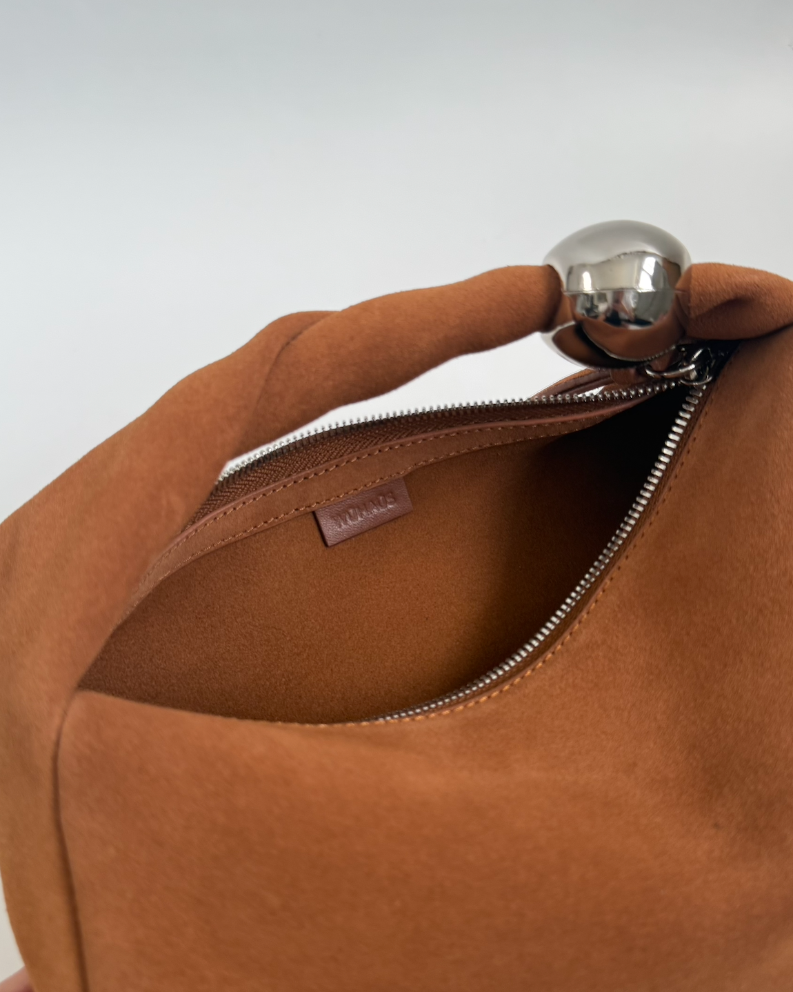 WU HAUS | Orbit Lightweight Suede Tan Sculptural Bag