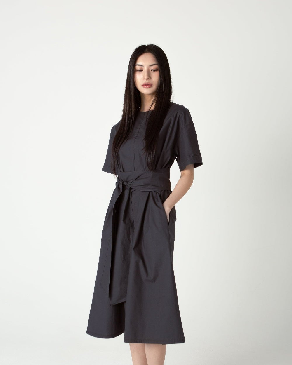 SAERO COLLECTIVE | Wrapline Dress | Charcoal Grey