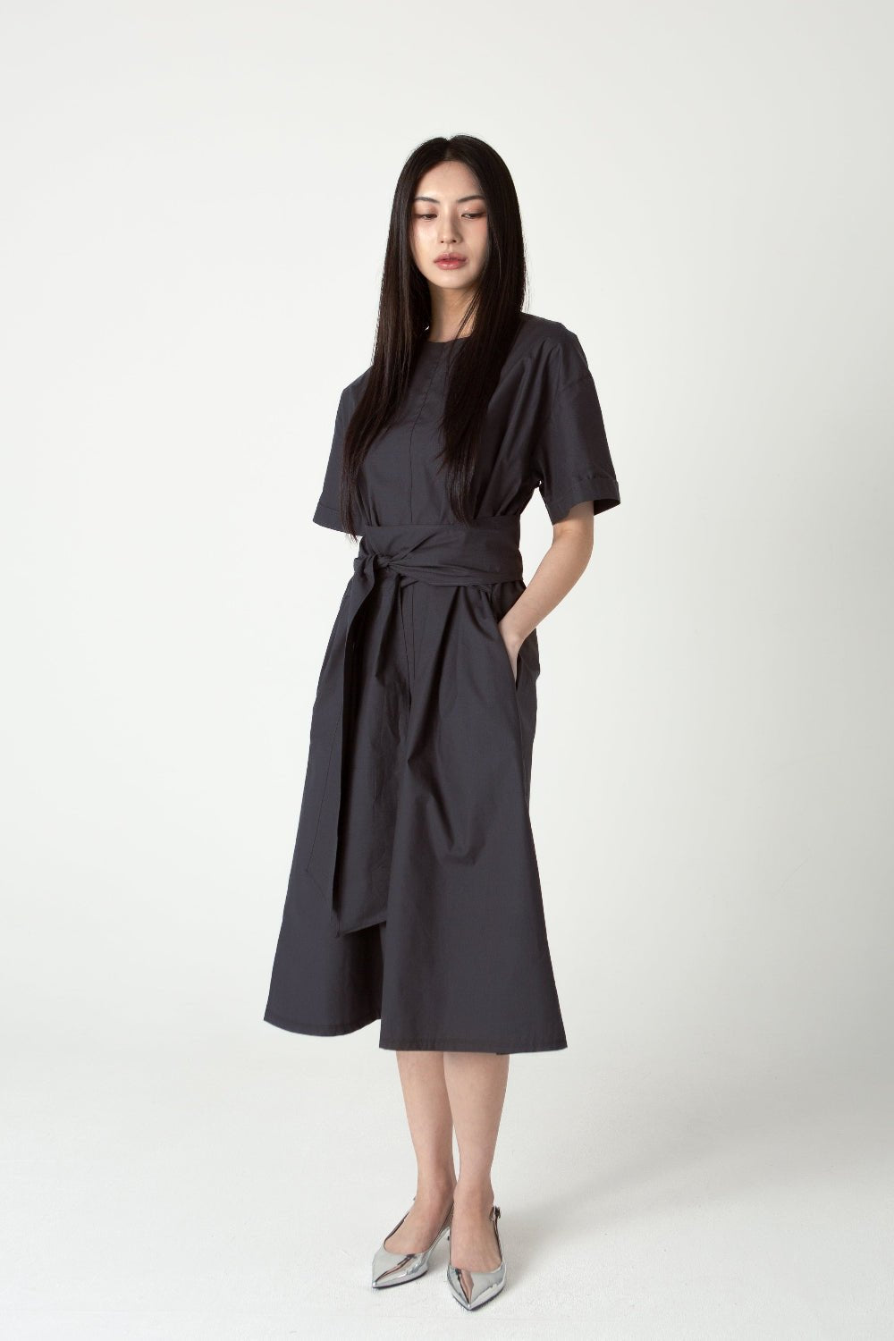 SAERO COLLECTIVE | Wrapline Dress | Charcoal Grey