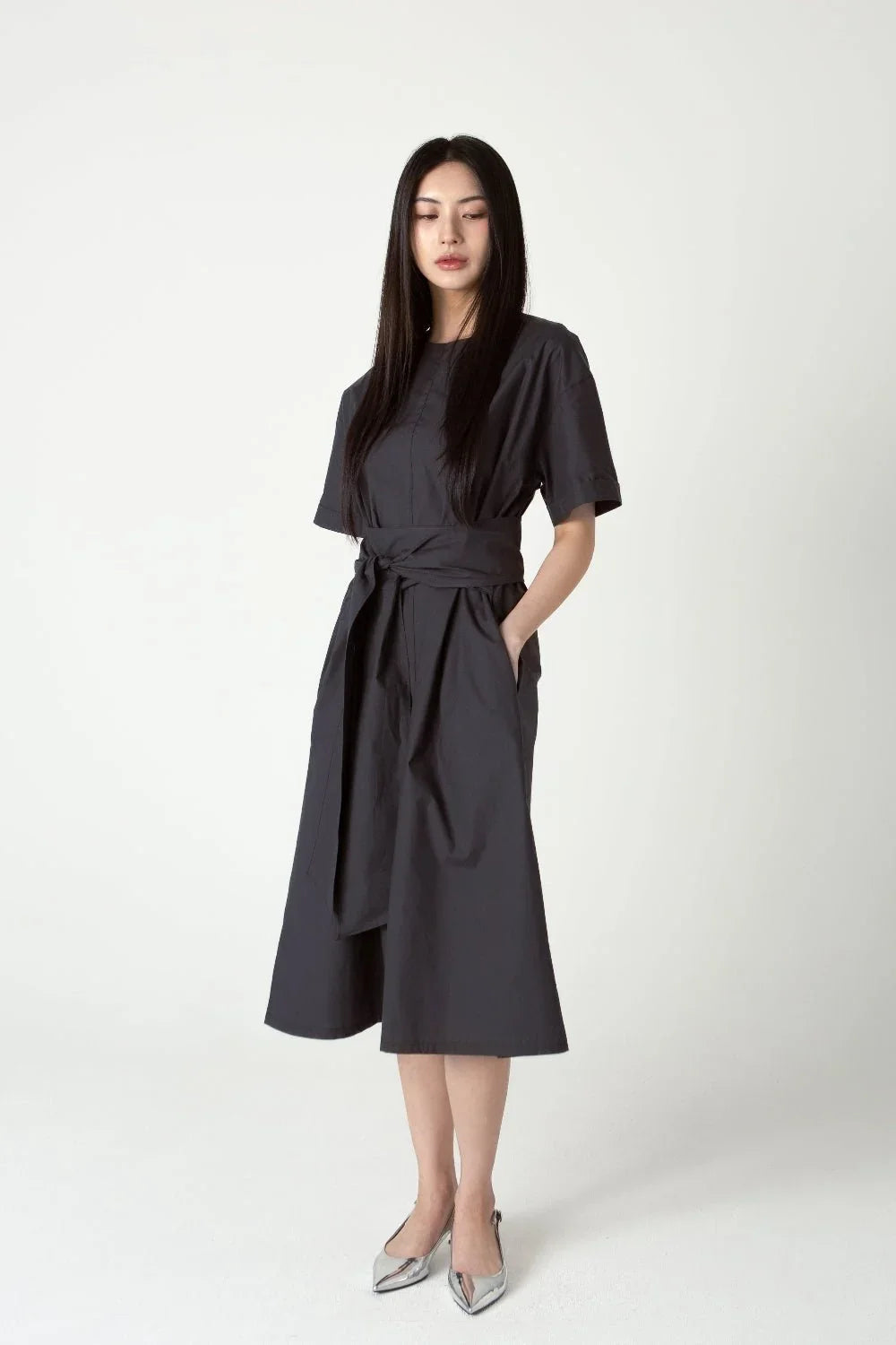 SAERO COLLECTIVE | Wrapline Dress | Charcoal Grey