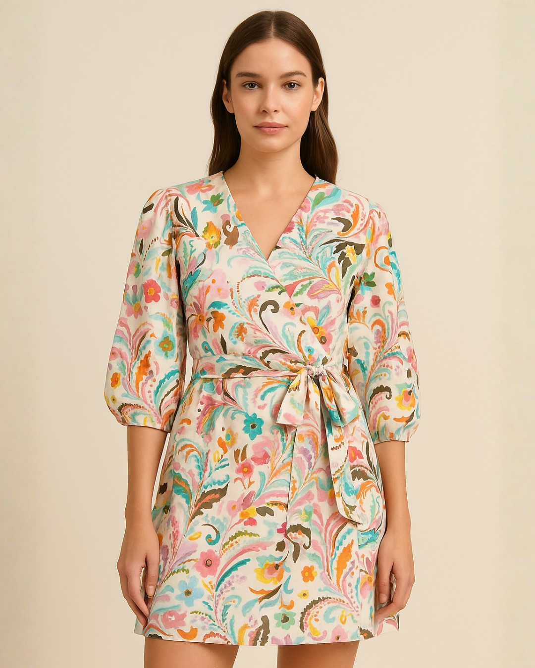 NIMBU | Havana White Unicorn Wrap Dress In Cotton