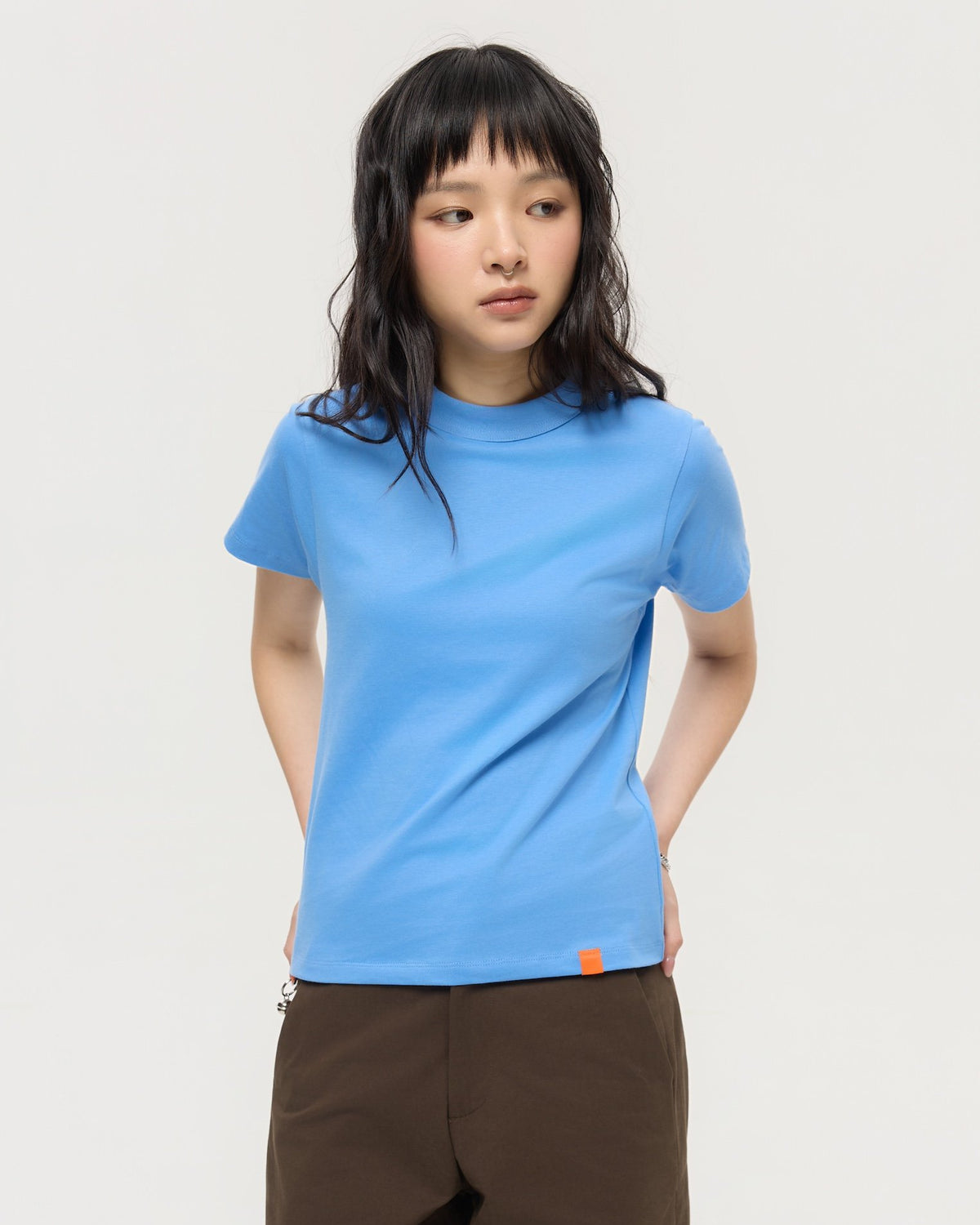 3EIGHTH | Mock Neck Tee in Azure Blue
