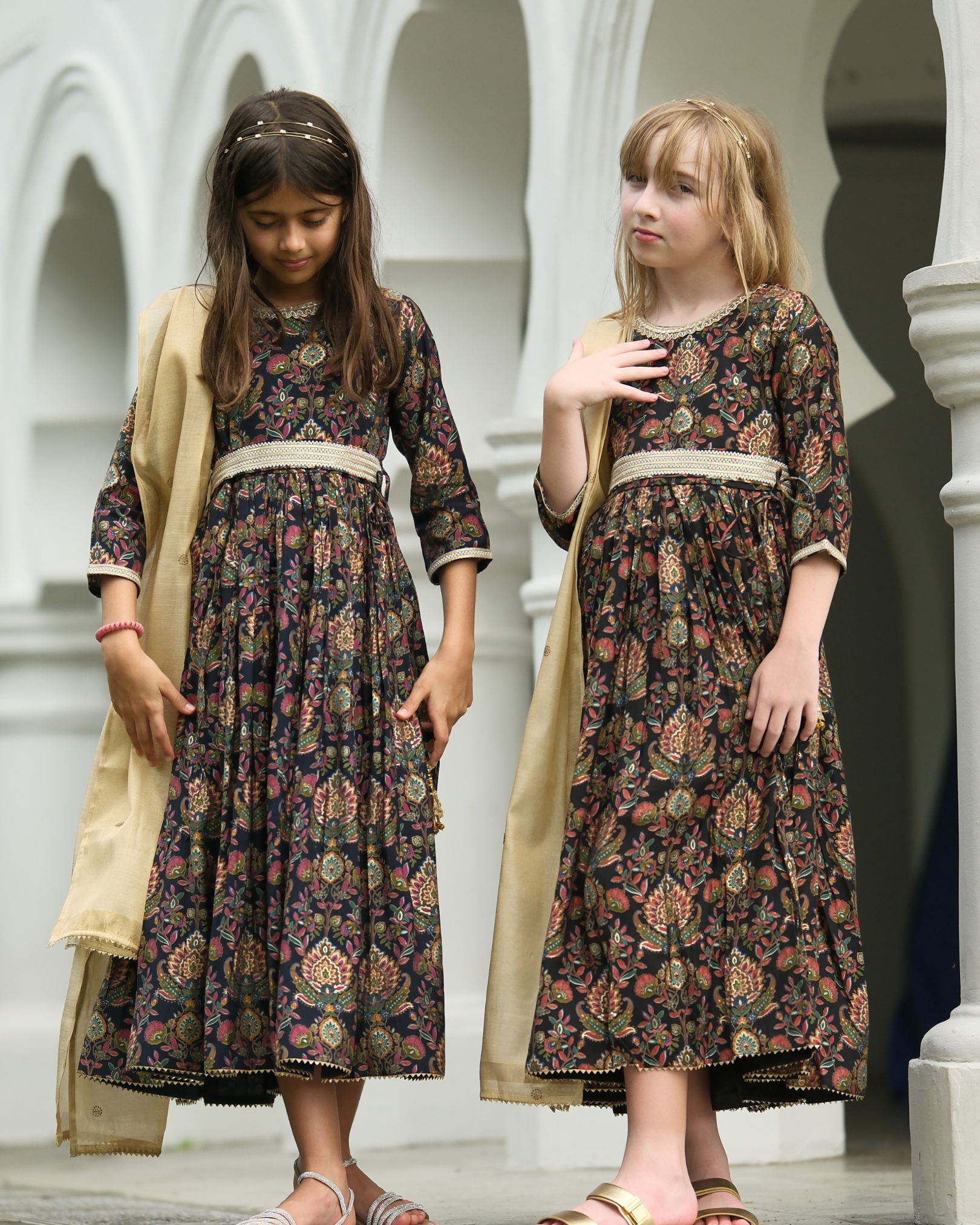 NIMBU | Nama Girls Black Anarkali Gown Dress In Red Floral