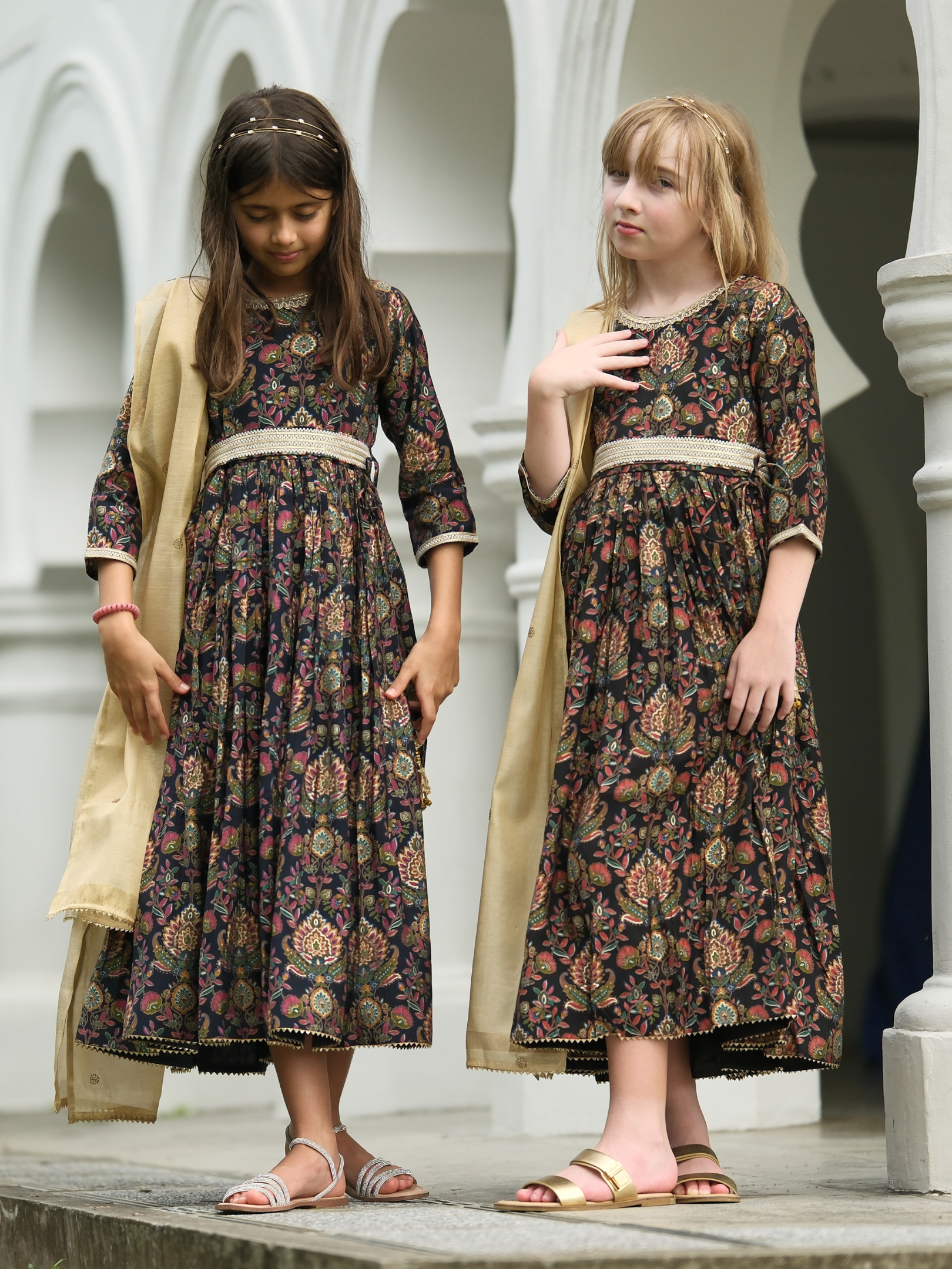 NIMBU | Nama Girls Black Anarkali Gown Dress In Red Floral