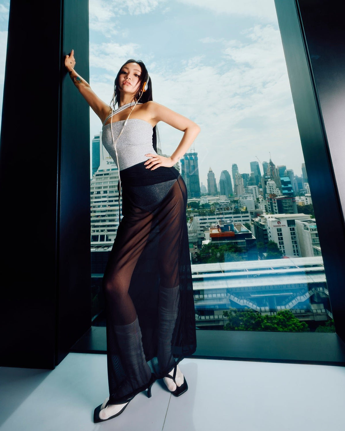 HÁI THE LABEL | Second Skin | Shadow Mesh Maxi Skirt | Onyx Black