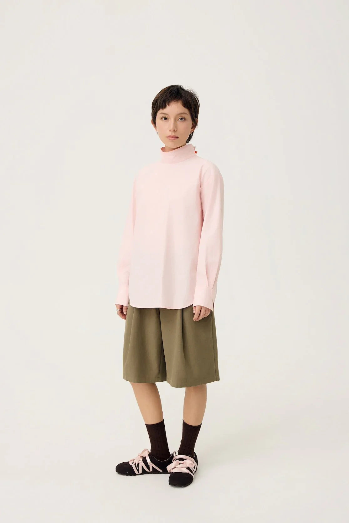 3EIGHTH | Oki Scarf Collar Top in Sakura Pink