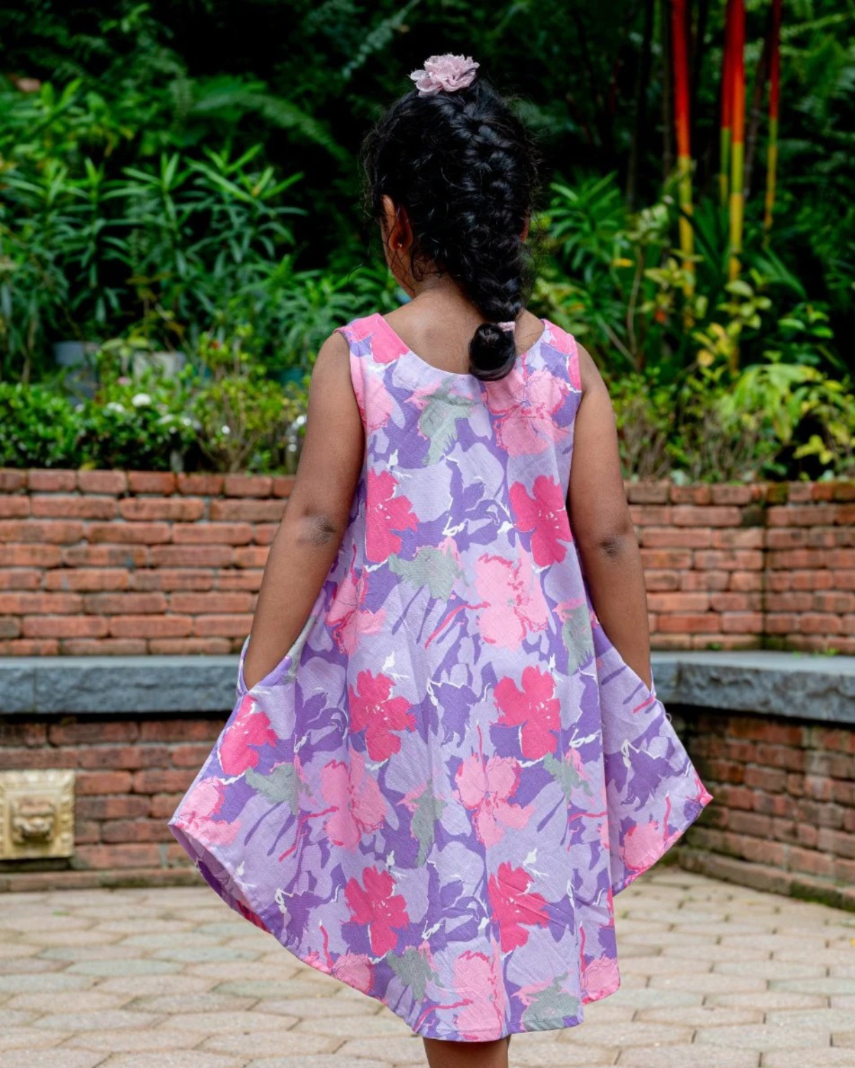 NIMBU | Hanna Pink Girls Umbrella Dress In Flex Cotton