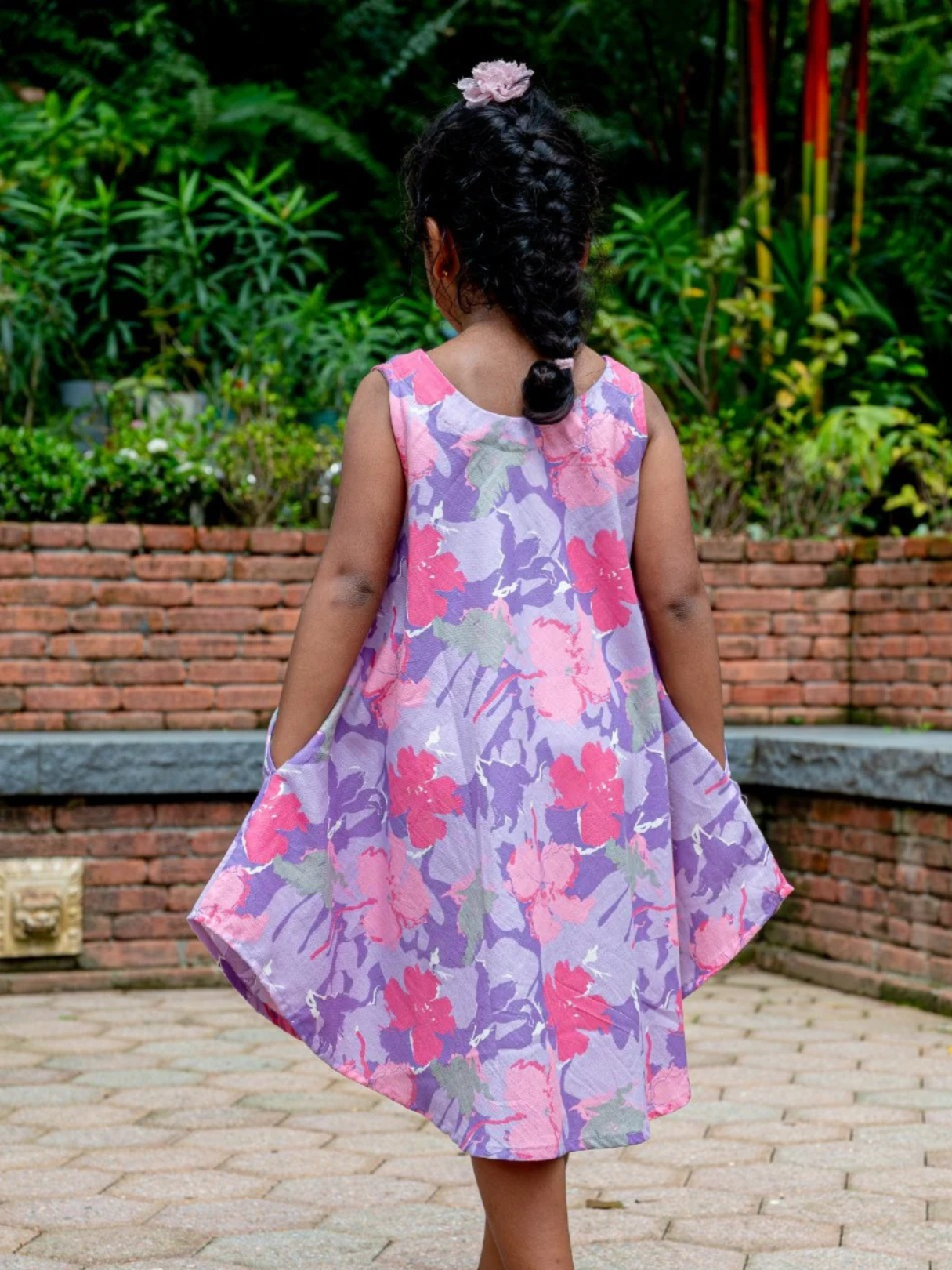 NIMBU | Hanna Pink Girls Umbrella Dress In Flex Cotton