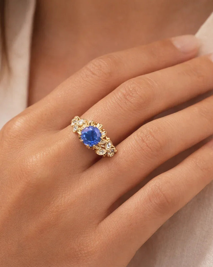 FOUNDATION JEWELLERS | 750 Y/G Peranakan Natural Diamond Ring With 'Flower' 3.41gm, D6-0.12ct, B. Sap 1 - 1.32ct