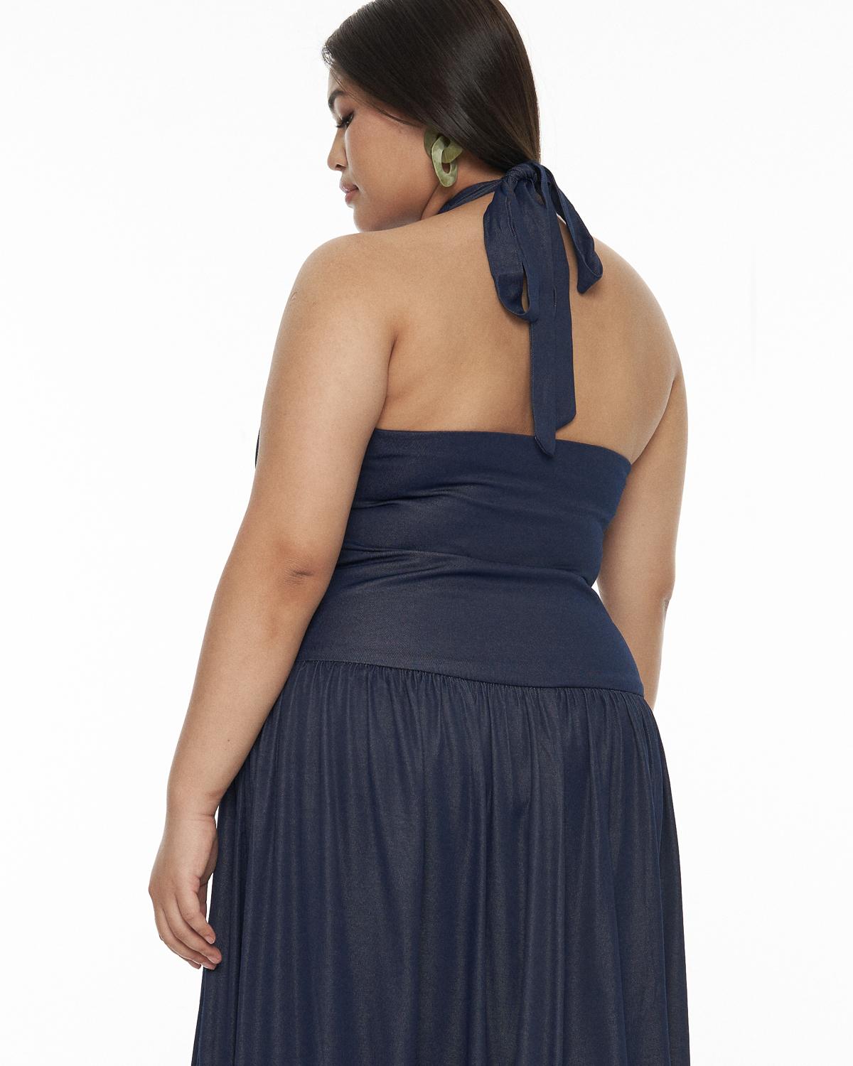 DRESSINGPAULA | Chambray Halter Maxi Dress