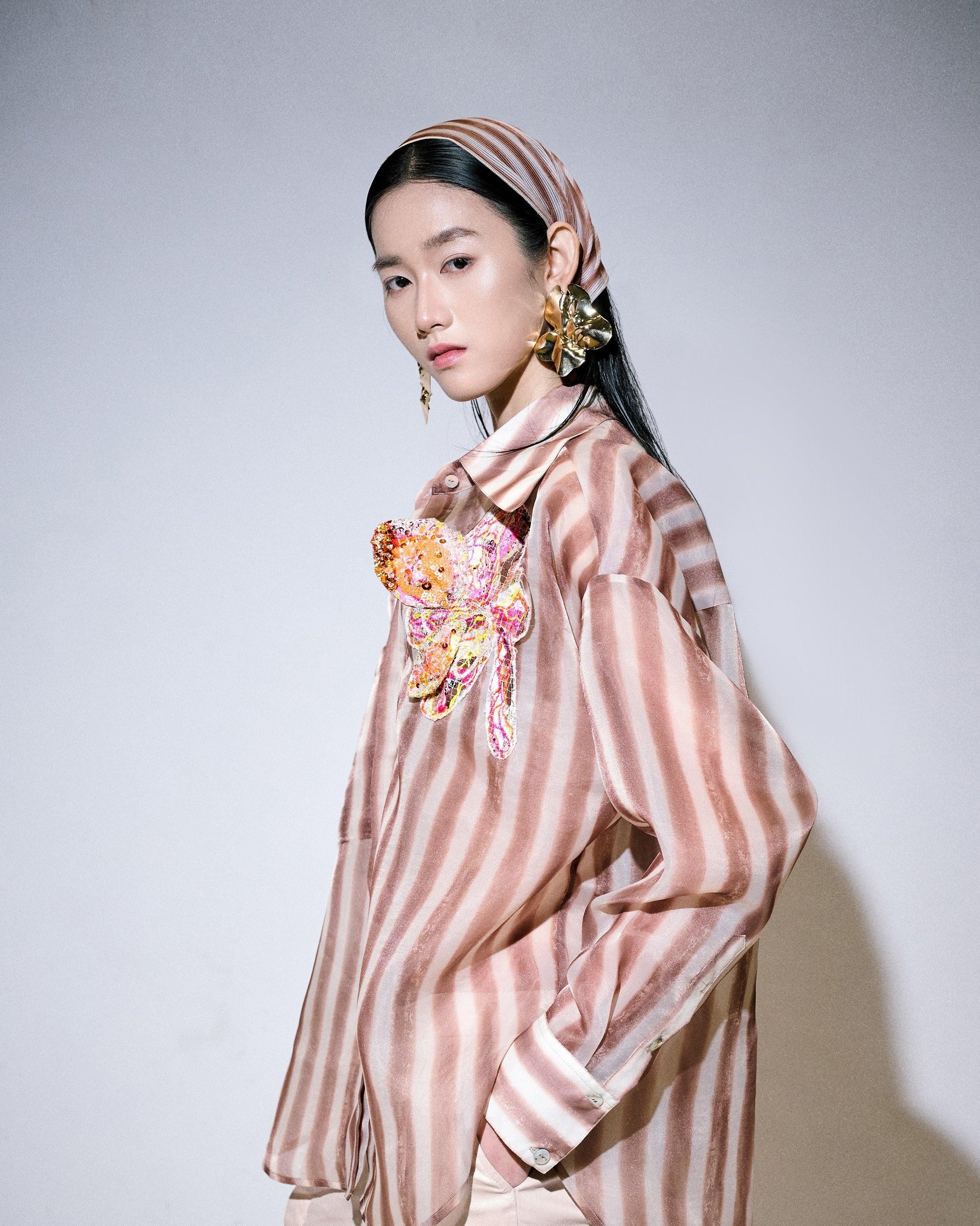 KHAAR | Stripes Floral Oversized Shirt