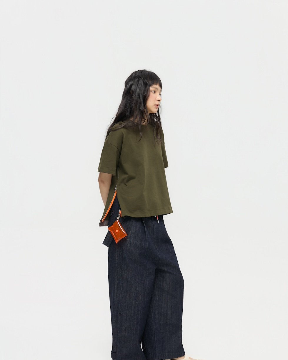 3EIGHTH | SOKKO Zip Tee in Olive Fig