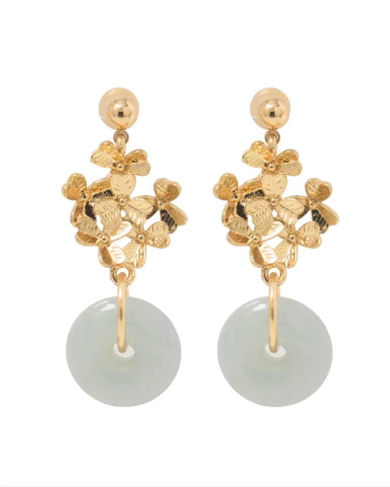 THE ANTECEDENT STORE | Burmese White Jade Donut S2 - Floral Bouquet Earrings