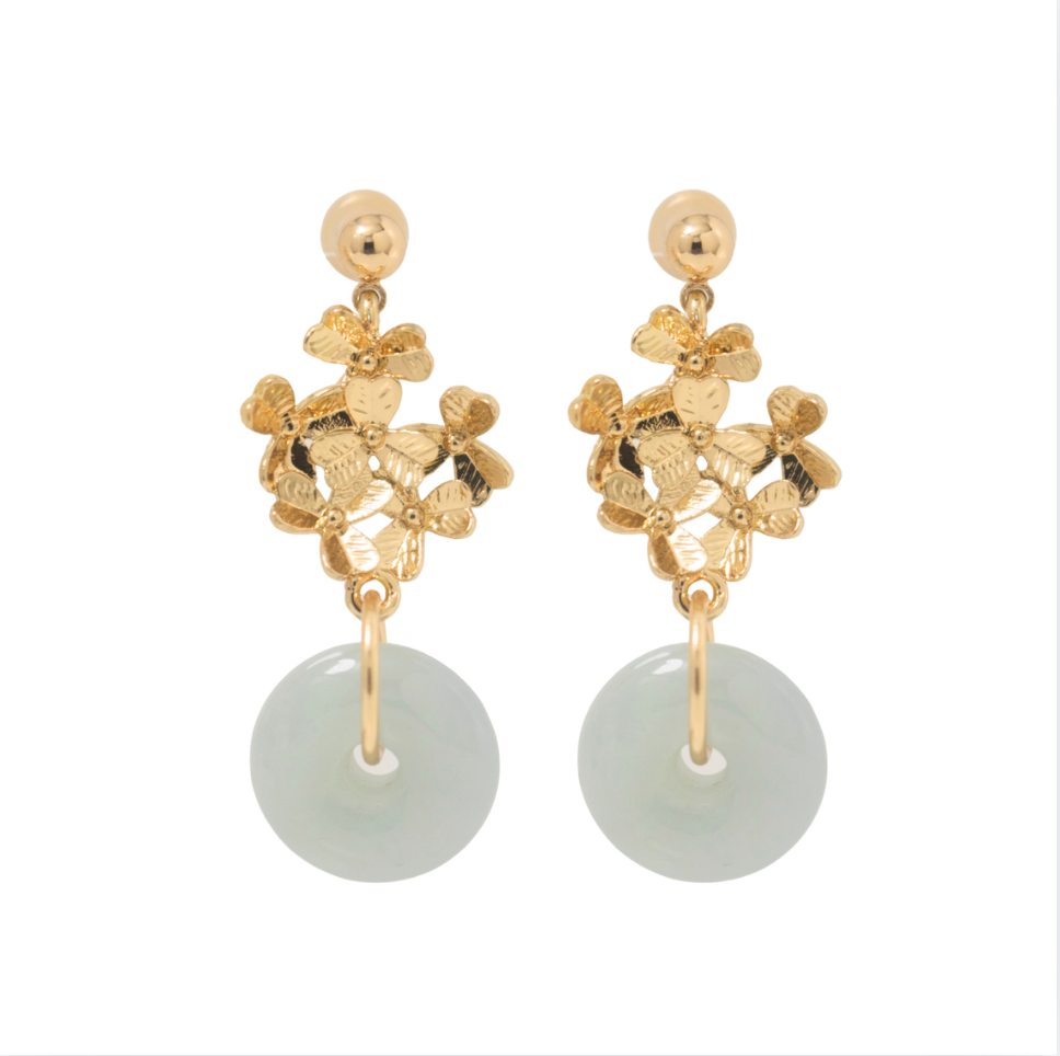 THE ANTECEDENT STORE | Burmese White Jade Donut S2 - Floral Bouquet Earrings