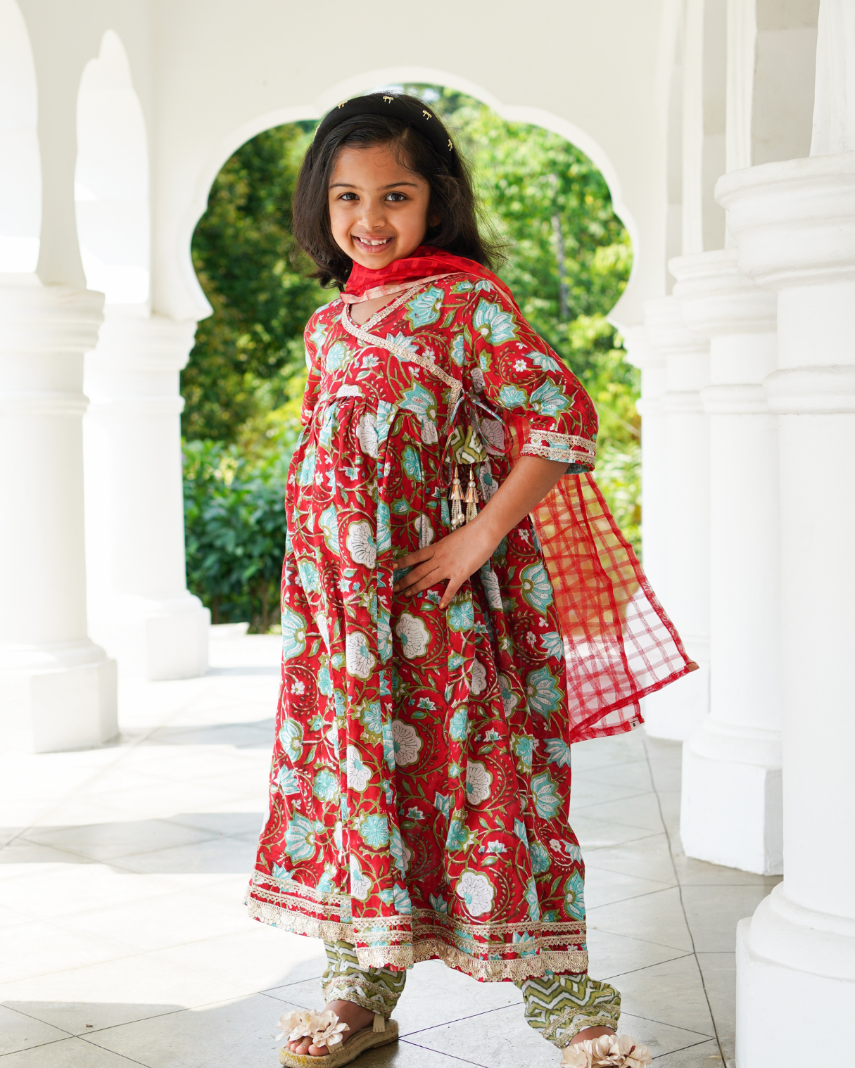 NIMBU | Reet Red Angarkha Anarkali With Pants