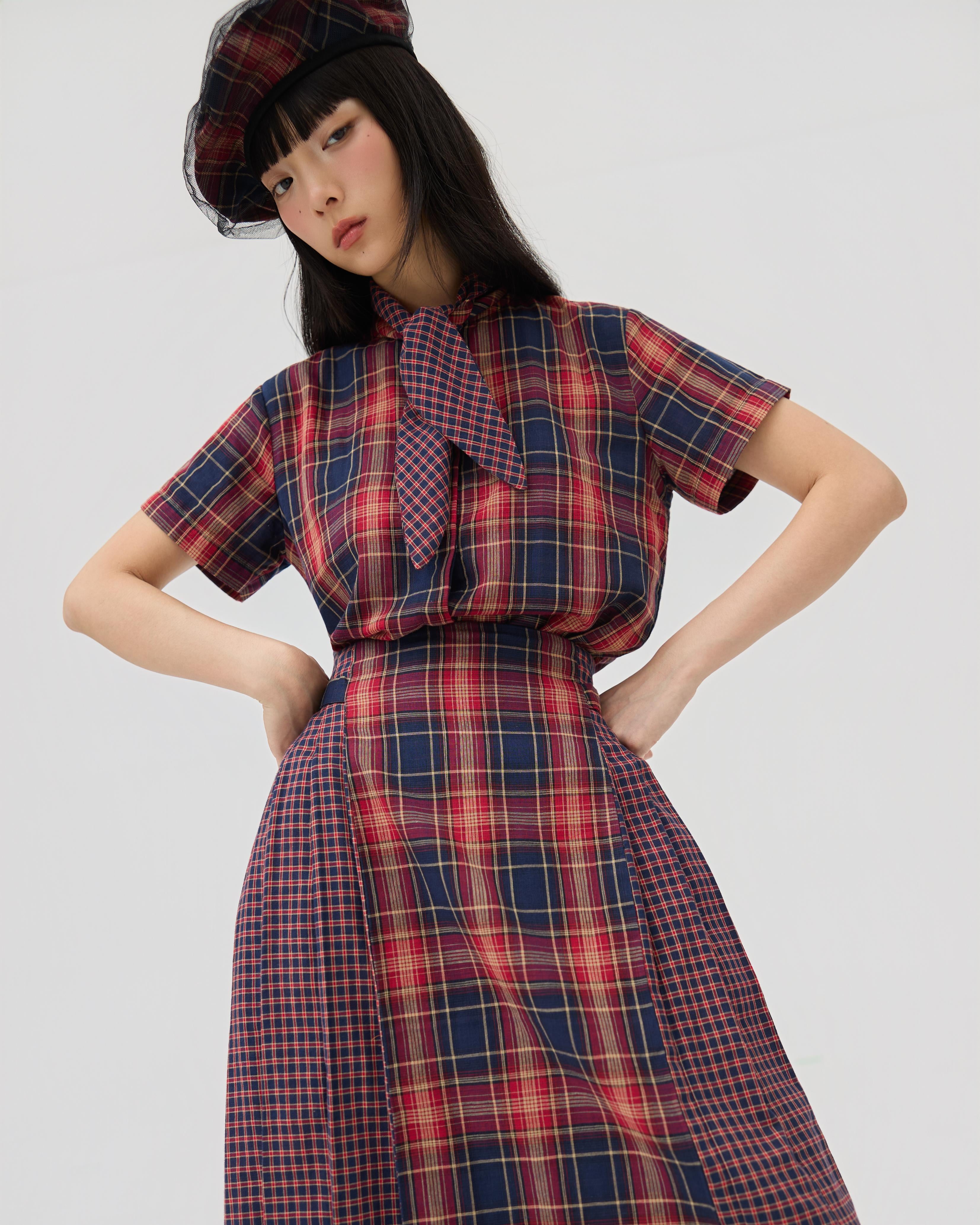 3EIGHTH | Ginrin Skirt In Red Tartan Double Gauze