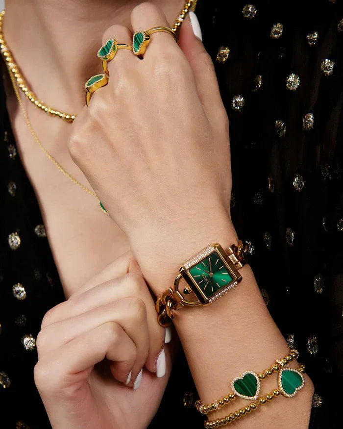 BLACK BY BLUE BRAVE | THCN C· II Green Sunray Dial Rose Gold Chain-Link Watch