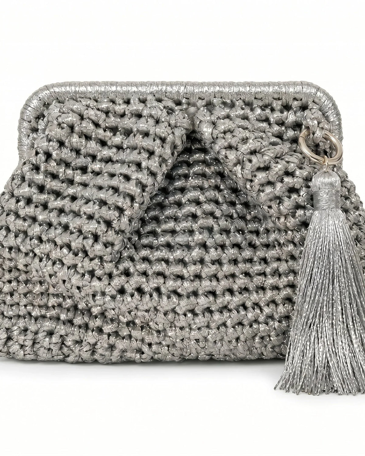 DESTI SAINT | Metallic Weave Clutch | Silver