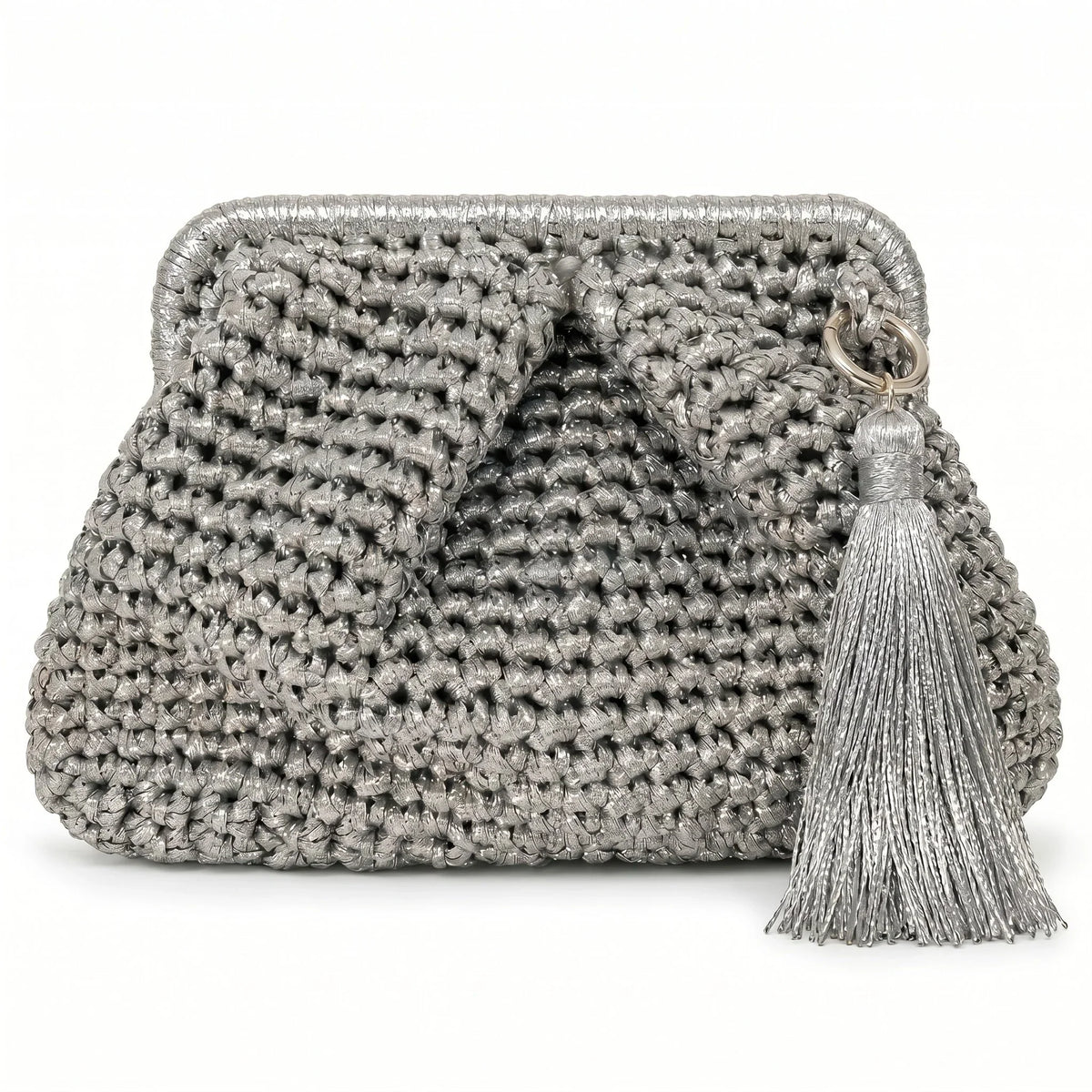 DESTI SAINT | Metallic Weave Clutch | Silver