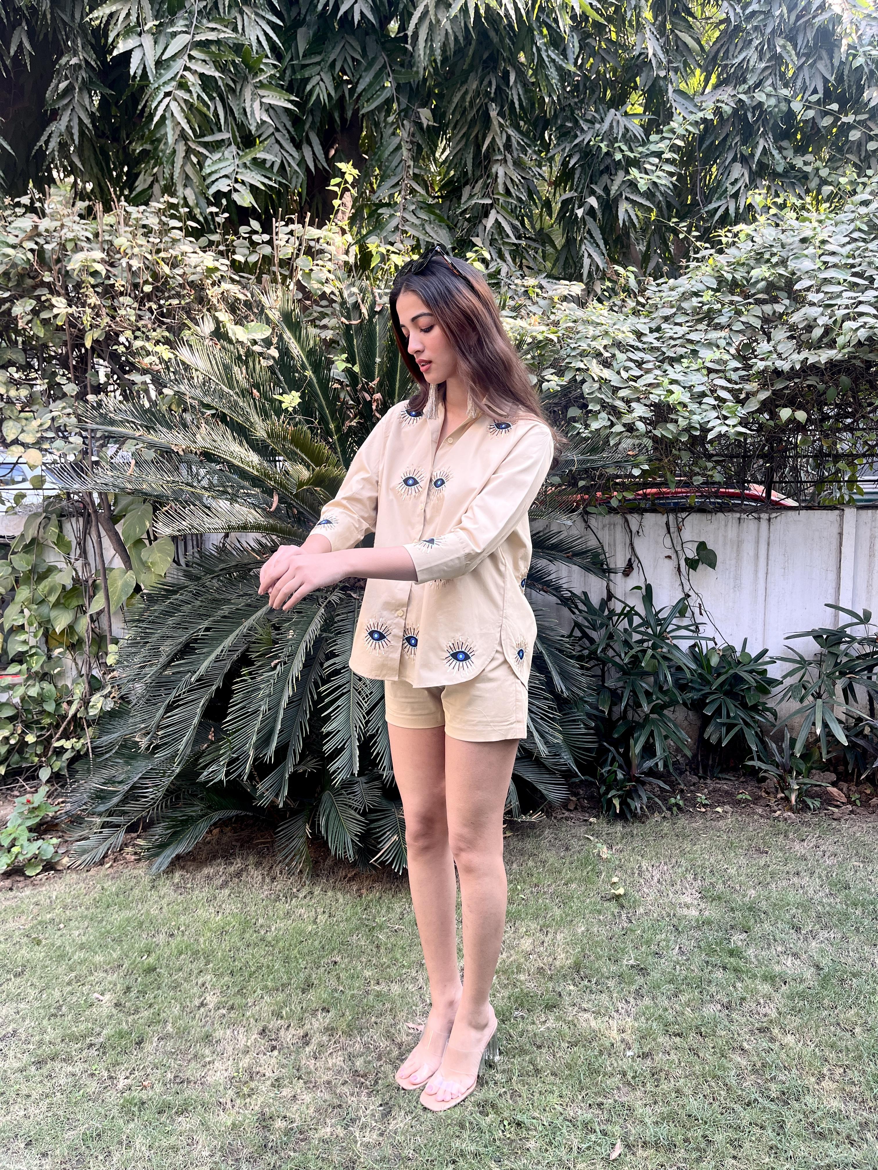 DIVAS CLOSET | Evil Eye Shirt Beige