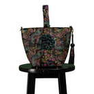 DESTI SAINT | Noora Bucket Crossbody | Dragon Print Leather w Black Jade Stone Ingot