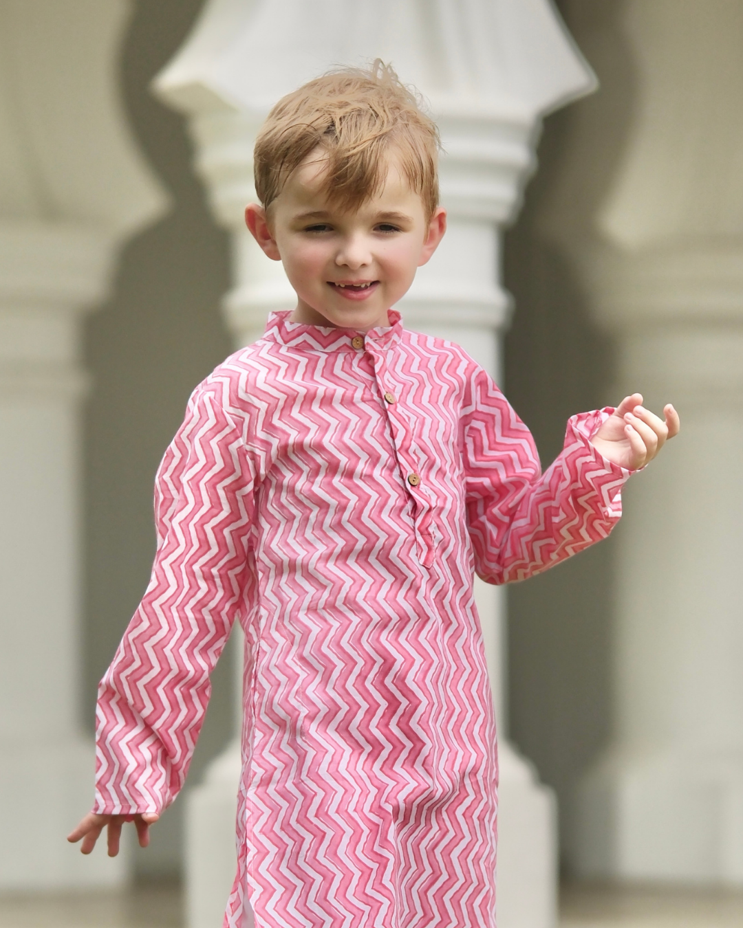 NIMBU | Devi Pink Handblock Zigzag Print Kurta Pajama