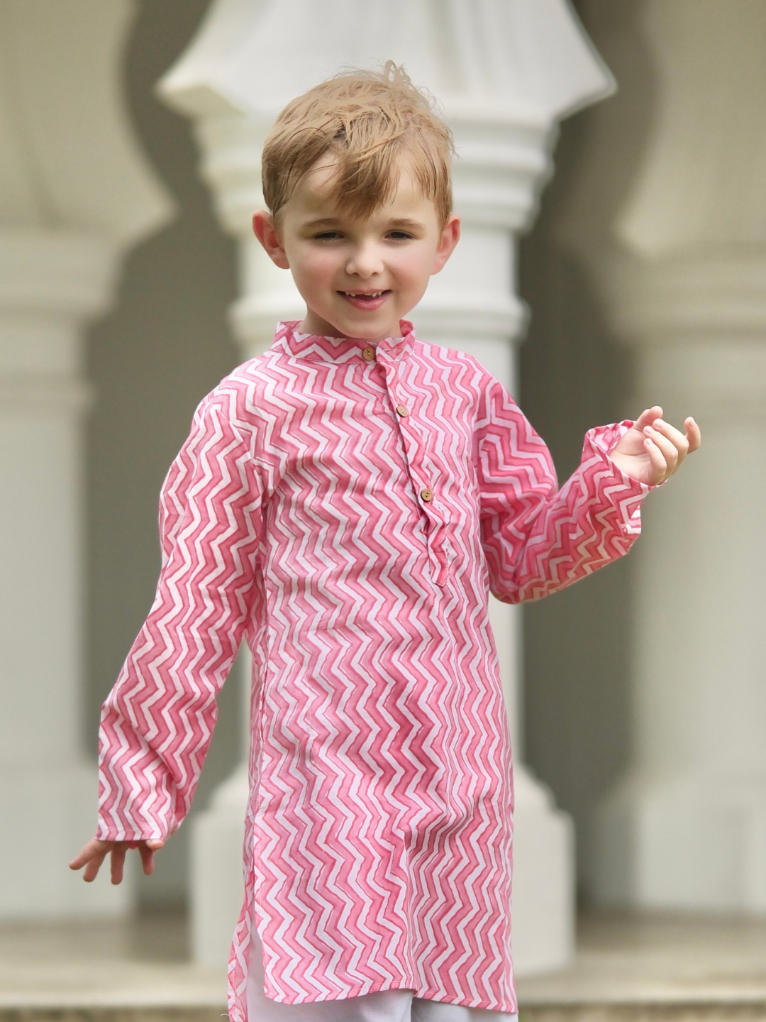 NIMBU | Devi Pink Handblock Zigzag Print Kurta Pajama