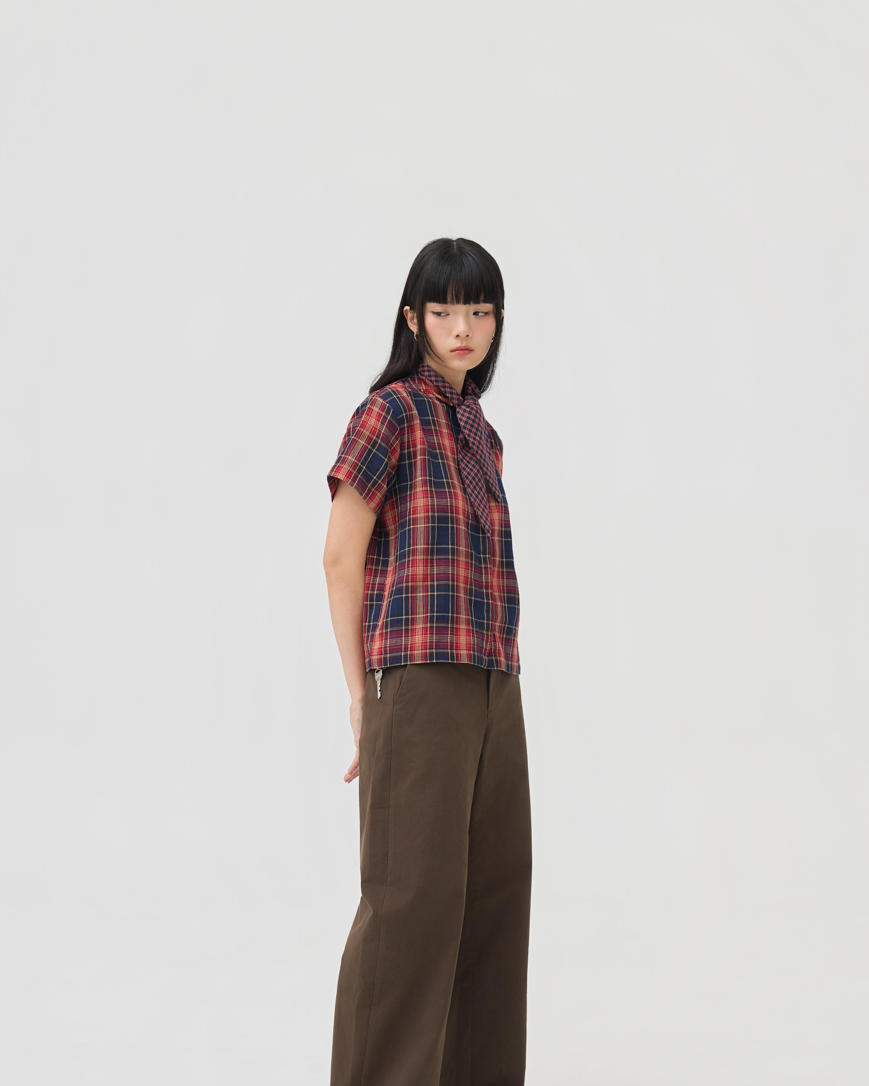 3EIGHTH | Nimai 2-Way Scarf Top In Red Tartan Gauze