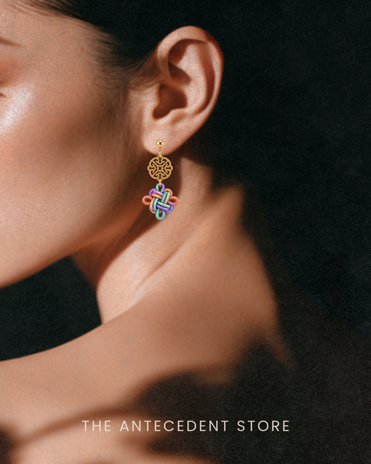 THE ANTECEDENT STORE | Asymmetrical Auspicious Knot Earrings in Pastel