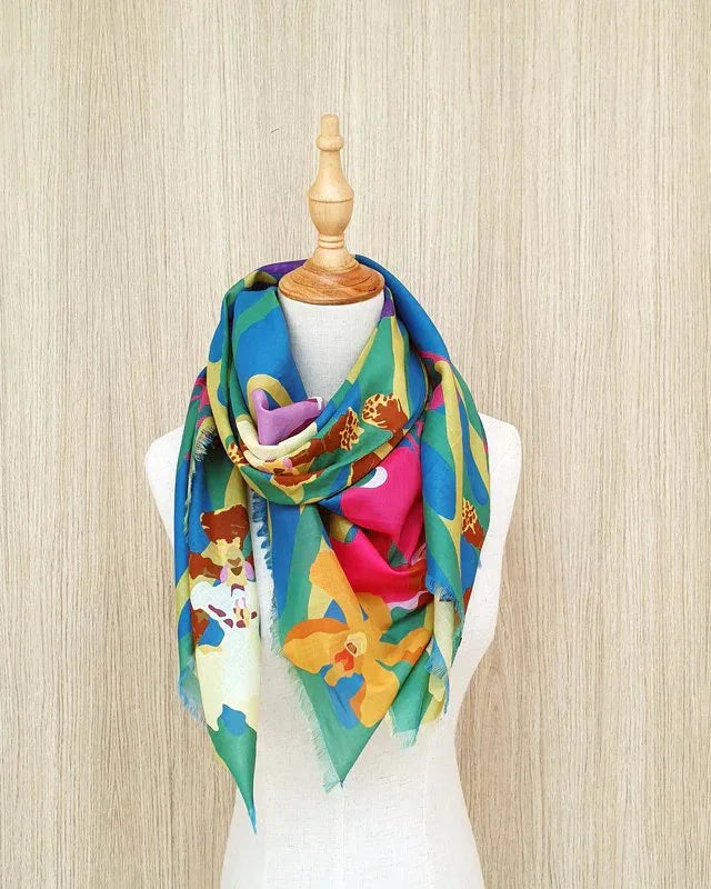 BINARY STYLE | Orchidea Blue Cotton Scarf