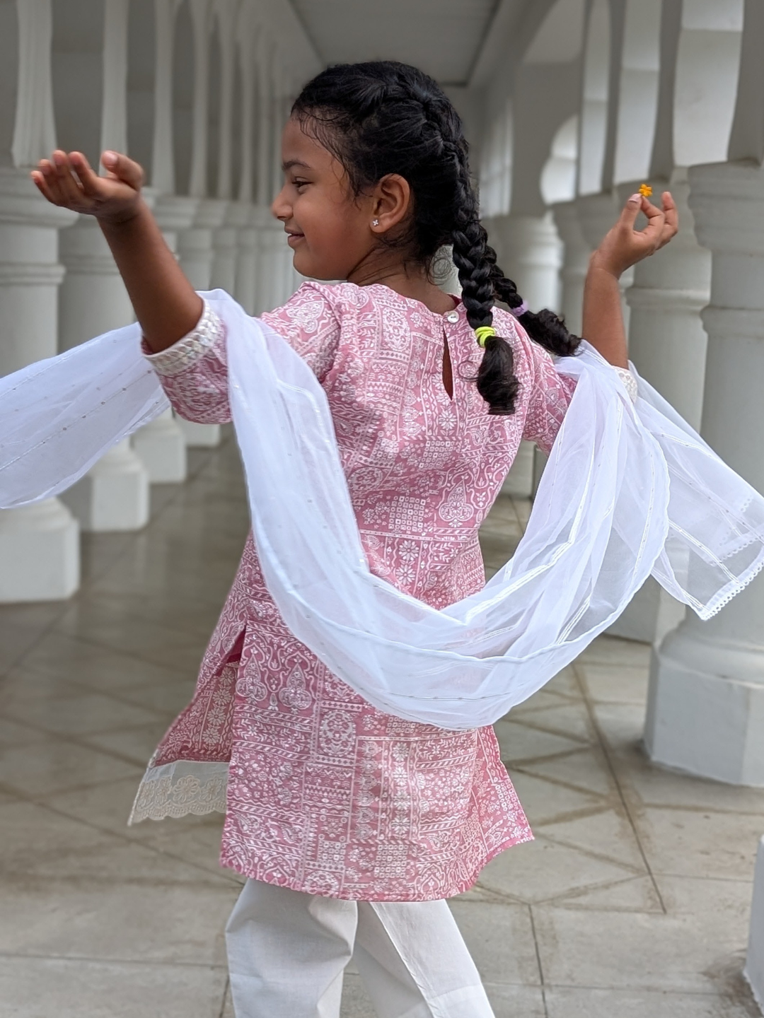 NIMBU | Ira Pink Rose Girls Kurti With Pants Set In Cotton