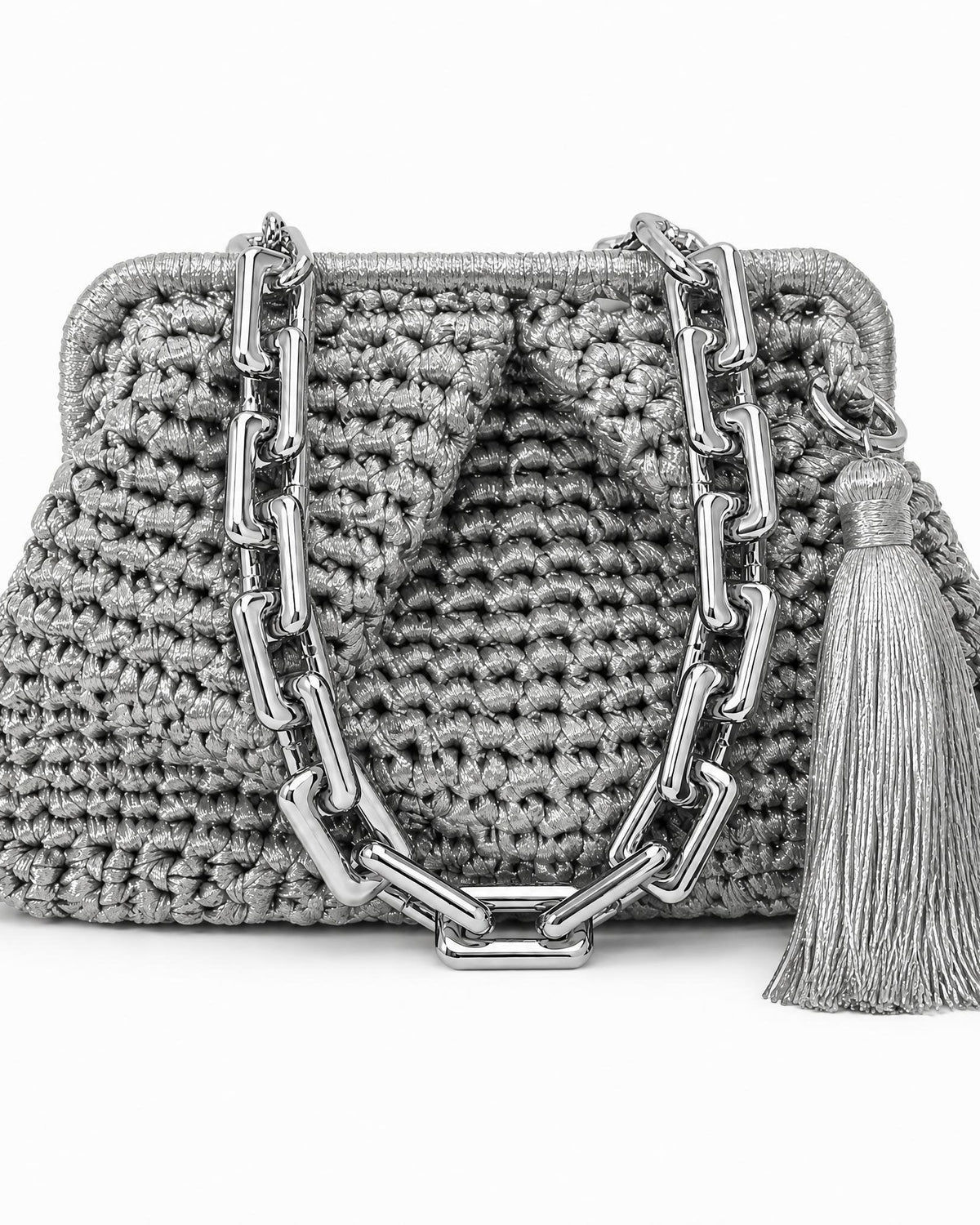 DESTI SAINT | Metallic Weave Clutch | Silver