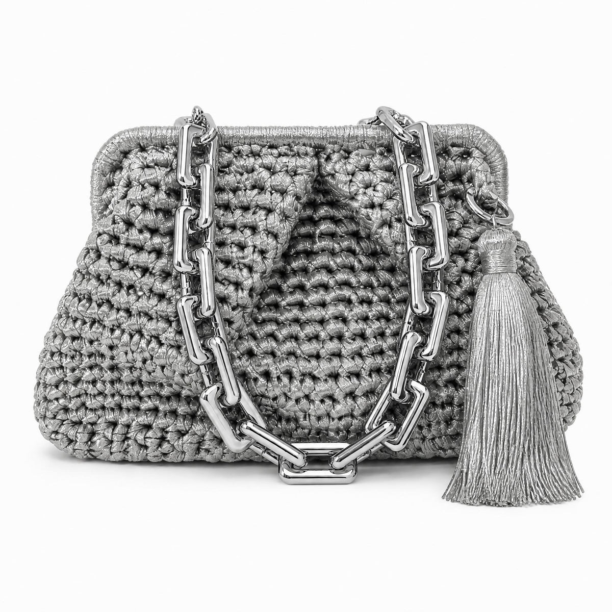 DESTI SAINT | Metallic Weave Clutch | Silver